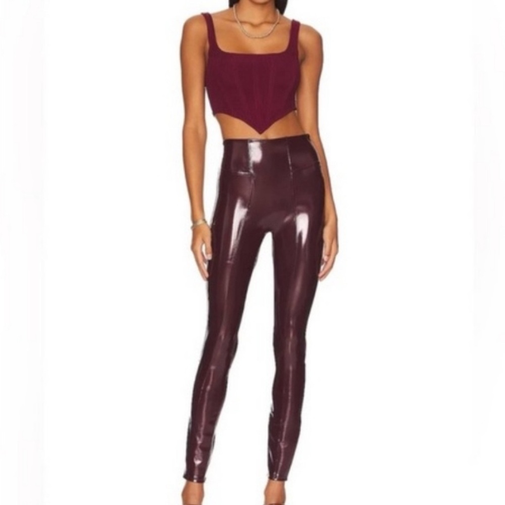 SPANX Faux Leather Burgundy Leggings